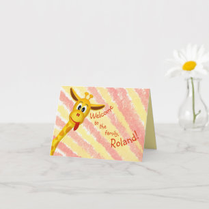 Baby Cute Yellow Giraffe Personalized Name Congrat Card