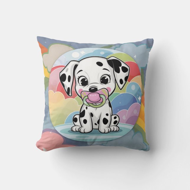 Baby Dalmatian with a pacifier - Birth Stats  Throw Pillow (Front)
