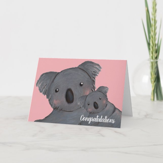Baby daughter congratulations koala pink card (Front)