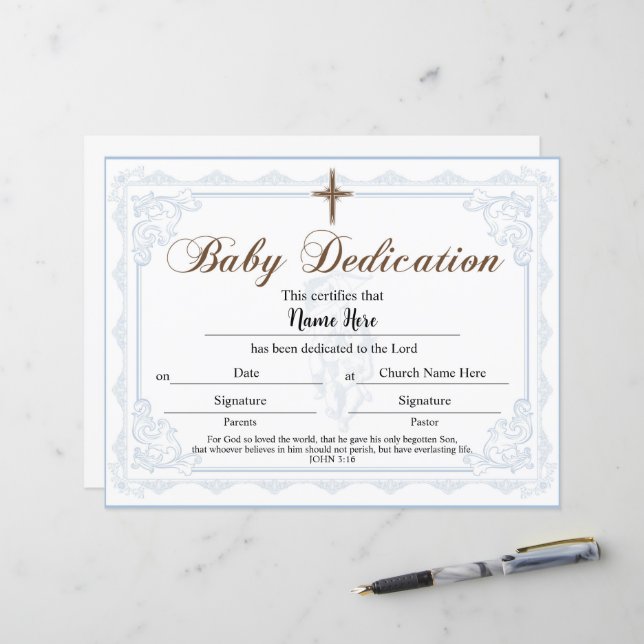 Baby Dedication Certificate Blue Boy  (Front/Back In Situ)