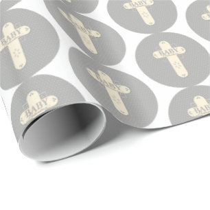 Baby Dedication Cream & Grey Cross Wrapping Paper