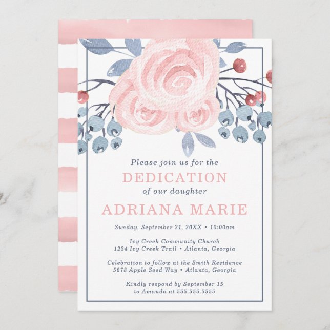 Baby Dedication Invitation, Baptism, Flowers Invitation (Front/Back)