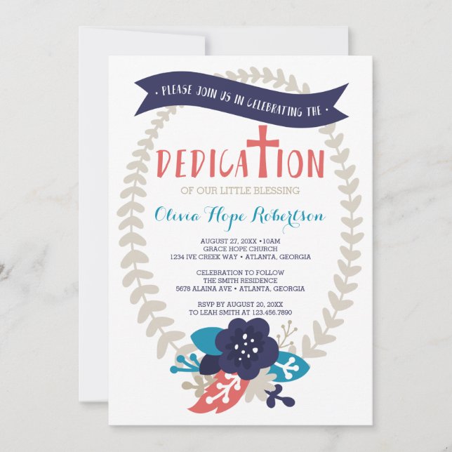 Baby Dedication Invitation, Floral, Contemporary Invitation (Front)