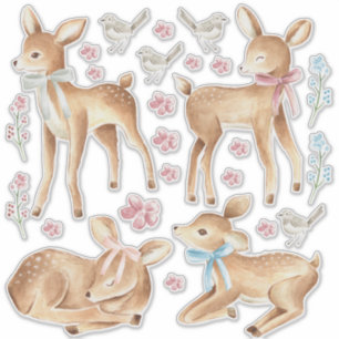 Baby Deer & Birds Bedroom Wall Set of