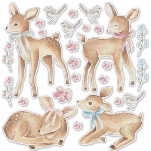 Baby Deer & Birds Bedroom Wall Set of (Front)