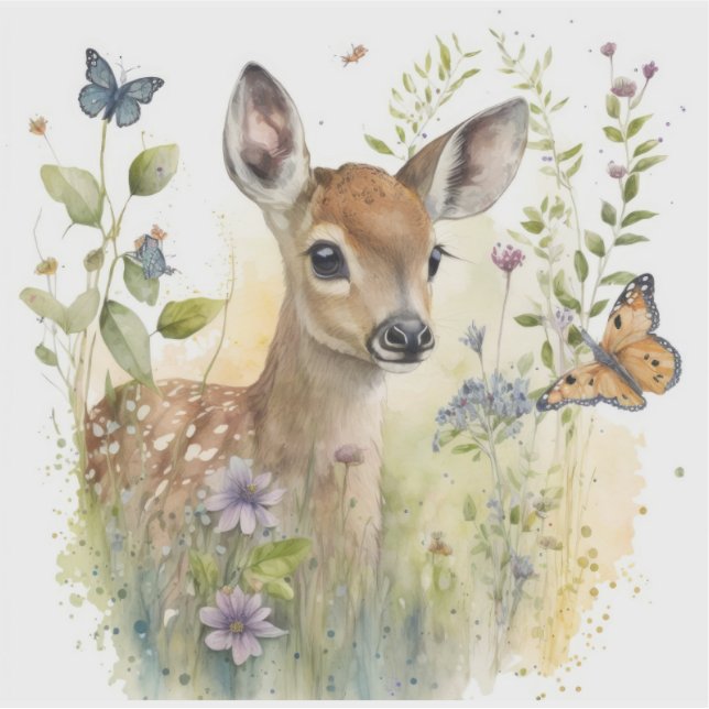 Baby Deer Butterfly Foliage Floral Nature Wildlife (Front)