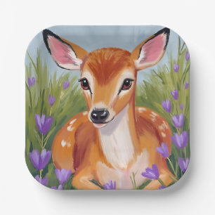 Baby Deer Fawn Animal Painting Watercolor Paper Plate