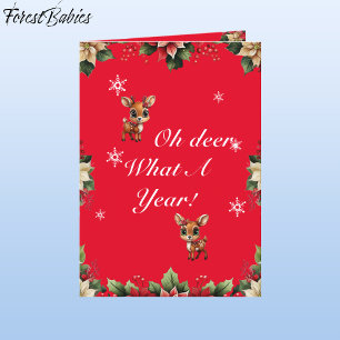 Baby Deer, Fawn, Doe, Floral Reindeer 🦌 🎄 Red Holiday Card