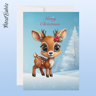 Baby Deer, Fawn, Doe, Floral Reindeer 🦌 🎄 Snow Holiday Card