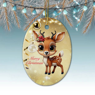 Baby Deer, Fawn, Doe, Reindeer🦌 🎄Merry Christmas Ceramic Ornament