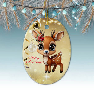 Baby Deer, Fawn, Doe, Reindeer🦌 🎄Merry Christmas Ceramic Ornament
