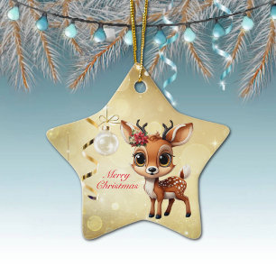 Baby Deer, Fawn, Doe, Reindeer🦌 🎄Merry Christmas Ceramic Ornament