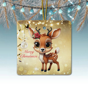 Baby Deer, Fawn, Doe, Reindeer🦌 🎄Merry Christmas Ceramic Ornament