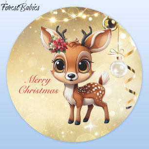 Baby Deer, Fawn, Doe, Reindeer🦌 🎄Merry Christmas Classic Round Sticker