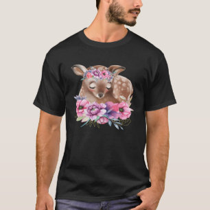 Baby Deer Fawn with Flowers Forest Animals Nature T-Shirt