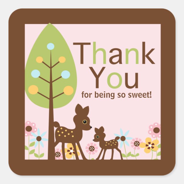 Baby Deer GIRL Baby Shower Invitation Square Sticker (Front)