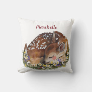 Baby Deer Girls Personalized Throw Pillow