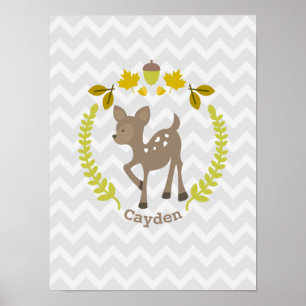 Baby Deer Grey Chevron Nursery Artwork - Boy Poster