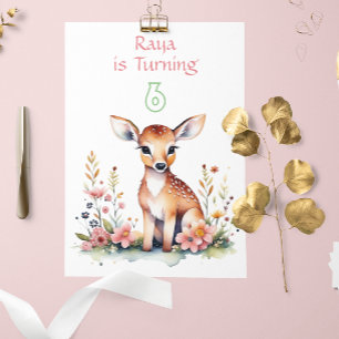 Baby Deer in Flowers Girl's Birthday Party  Invitation