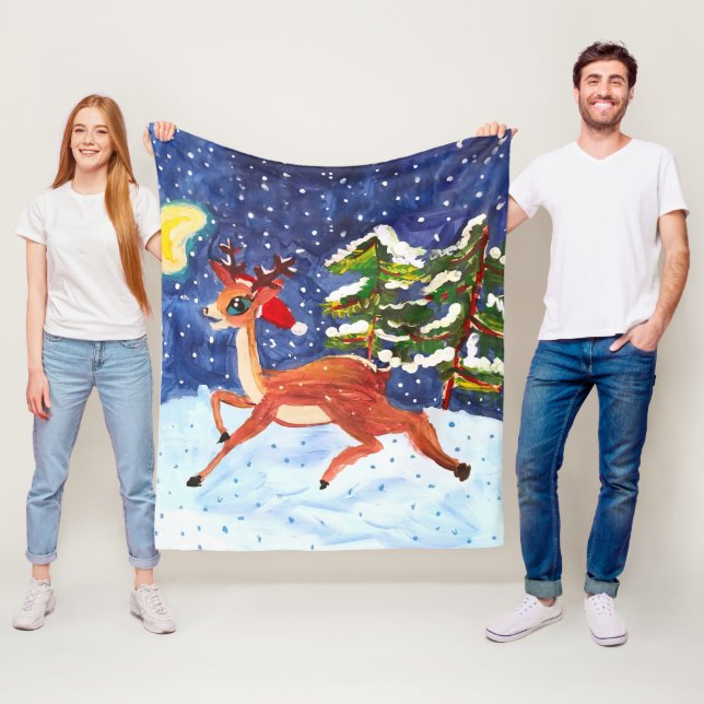 Baby Deer in Santa Hat Fleece Blanket (In Situ)