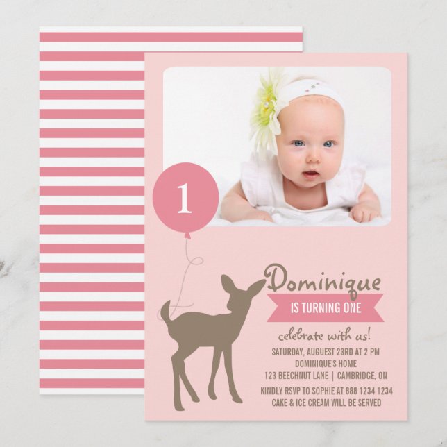 Baby Deer | Invitation d'Anniversaire de enfant de (Devant / Derrière)