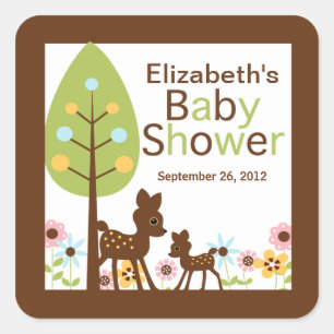 Baby Deer Neutral Baby Shower Invitation Square Sticker