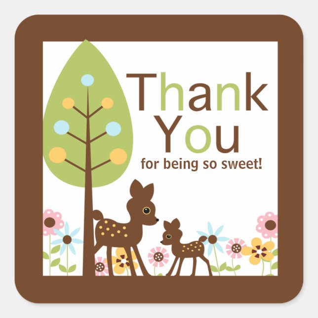Baby Deer Neutral Baby Shower Invitation Square Sticker (Front)