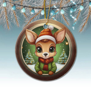 Baby Deer Rustic Doe Character Fawn Xmas Tree 🦌🎄 Ceramic Ornament