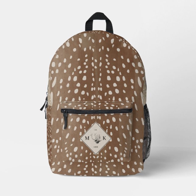Baby Deer Spots Animal Print Pattern Monogram Printed Backpack (Front)