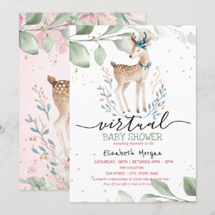 Baby Deer Stars Leaves Virtual Baby Shower Invitation