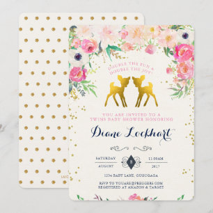 Baby Deer Twin Baby Shower Invitation