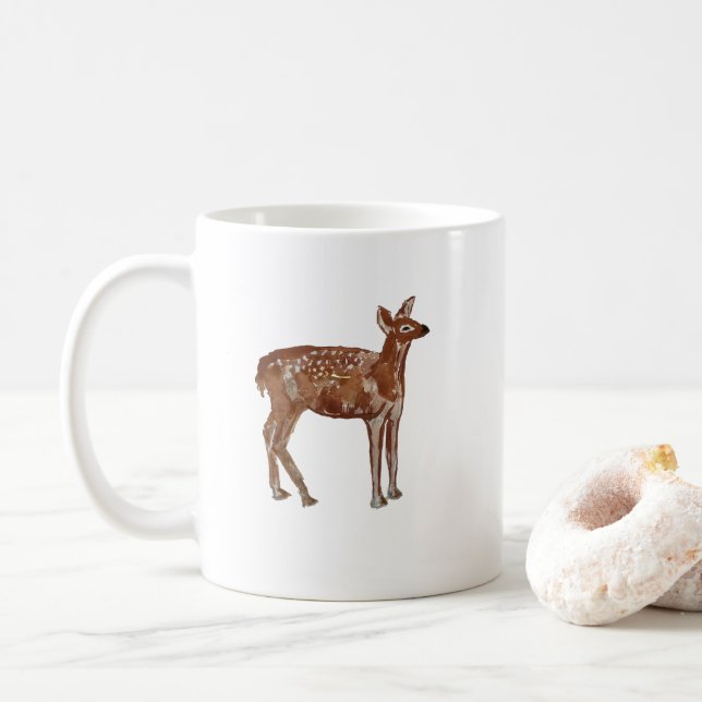 Baby Deer Wilderness Christmas Painting Coffee Mug (With Donut)
