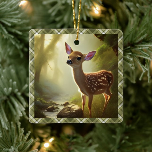 Baby Deer Wildlife Portrait Personalized  Ceramic Ornament (Tree)