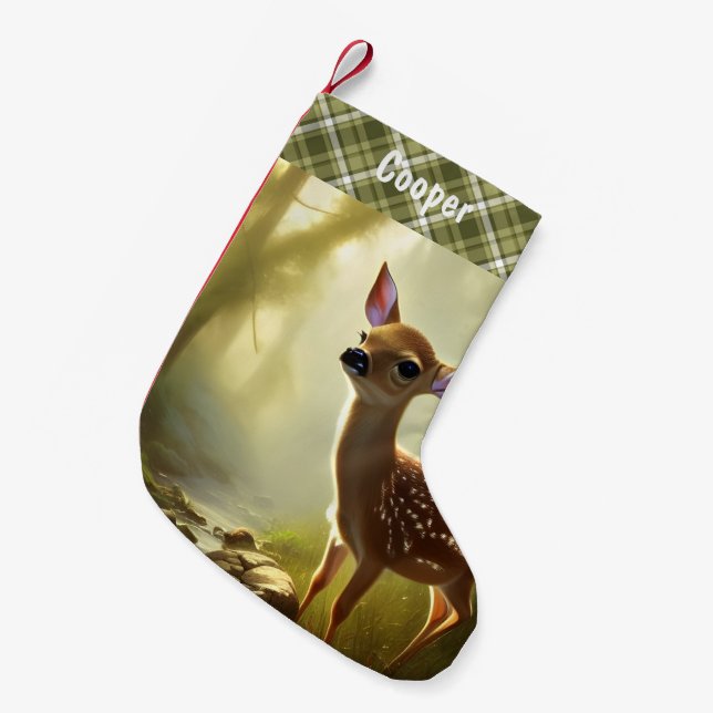 Baby Deer Wildlife Portrait Personalized Small Christmas Stocking (Front (Hanging))