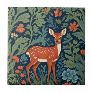 Baby Deer William Morris style Right Facing Fawn Tile