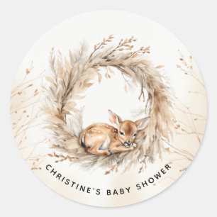 Baby Deer Winter Modern Baby Shower Thank You Classic Round Sticker