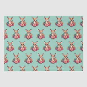 Baby Deer with Roses and Green Foliage Tissue Paper