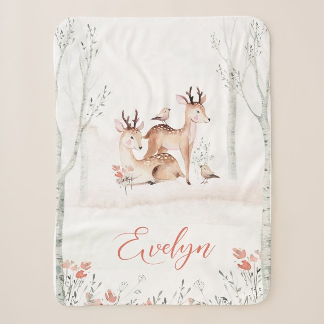 Baby Deer Woodland Blanket | 30x40 Sherpa (Front)