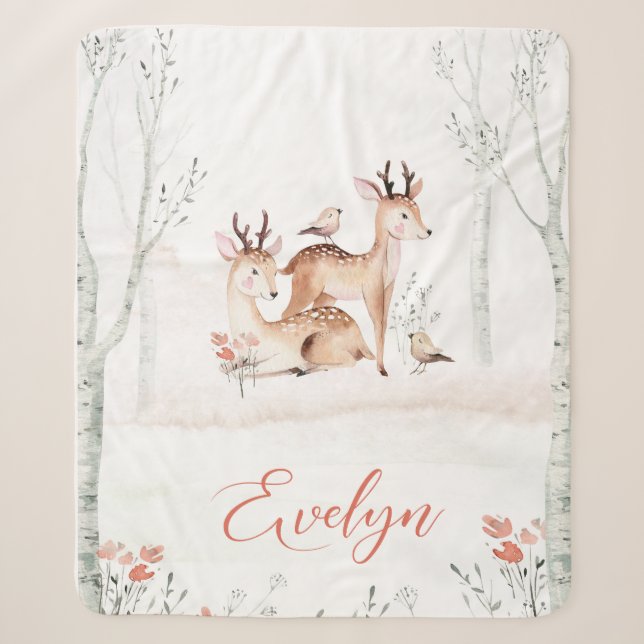 Baby Deer Woodland Blanket | 50x60 Sherpa (Front)