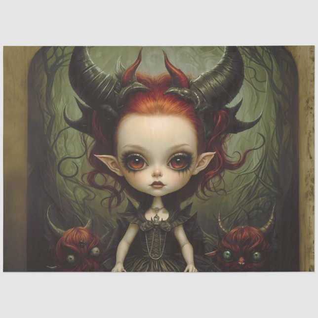 Baby Devil Gothic Fantasy Dark Whimsical Decoupage Tissue Paper (Front)