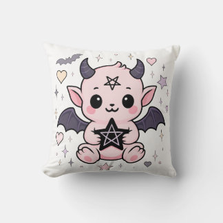 Baby Devil – Kawaii Pastel Goth Demon Throw Pillow