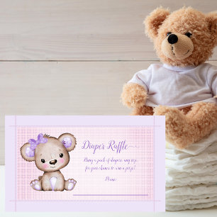 Baby Diaper Raffle Cute Purple Bear Girl Shower Enclosure Card