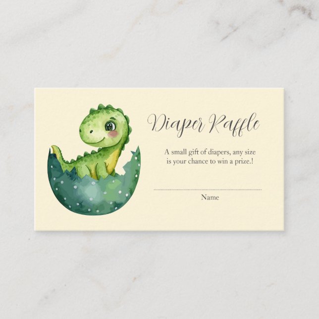 Baby Dino Baby Shower Diaper Raffle Tickets Enclosure Card (Front)