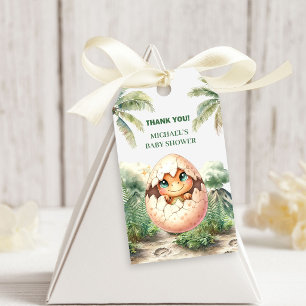 Baby Dino Blue Hatching Soon Baby Shower Gift Tags