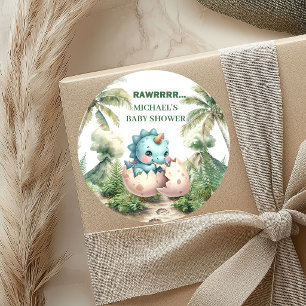 Baby Dino Boy Shower Stickers Hatching Soon