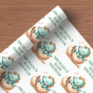 Baby Dino Gift Wrap with Hatching Soon Design