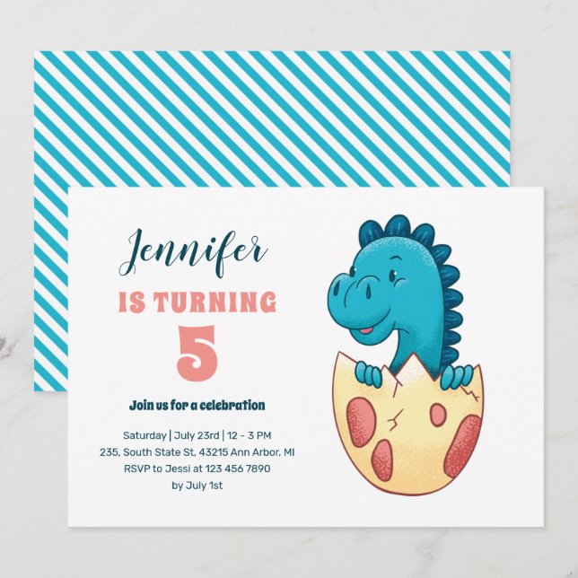 Baby Dino Hatching Egg Cute Kids Dinosaur Birthday Invitation (Front/Back)