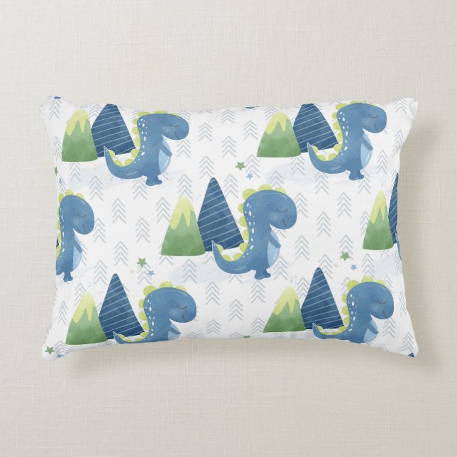 Baby Dinosaur and Mountains Accent Pillow (Front)