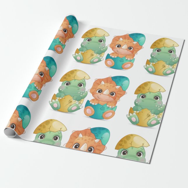 Baby dinosaur baby shower wrapping paper (Unrolled)