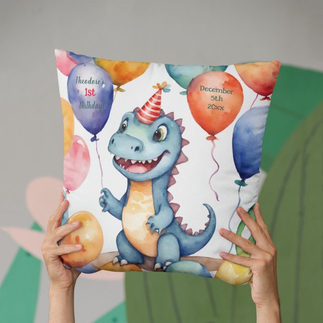 Baby Dinosaur Boys Personalized Birthday Throw Pillow (Creator Uploaded)